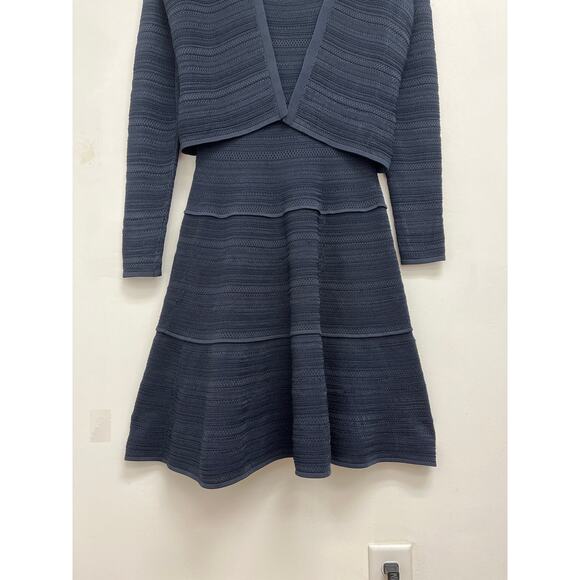 Ralph Lauren Black Label Textured Knit Fit and Flare Dress Cardigan Set Navy S/M - Picture 7 of 15